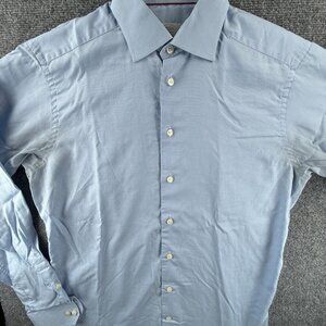 Eton Blue Houndstooth Long Sleeve Size 16 Slim Button Up Shirt Cotton Men ****